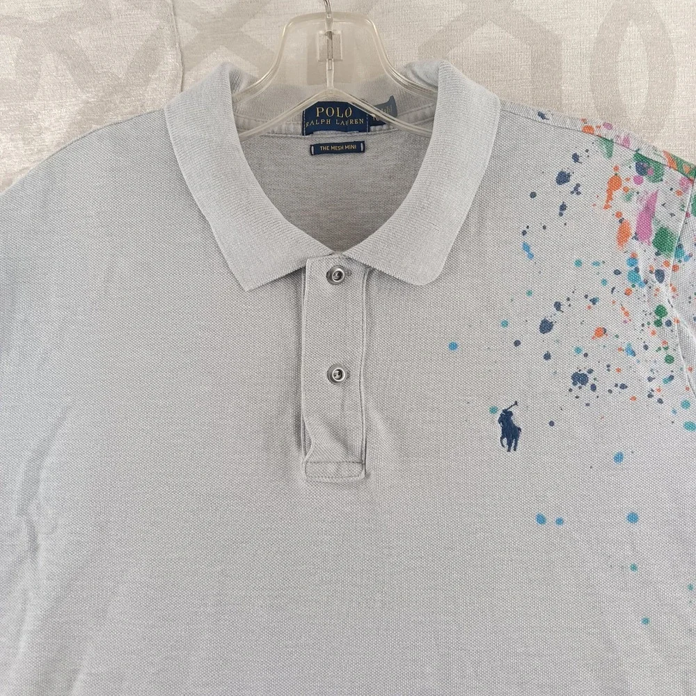 Polo‎ Ralph Lauren Men's XL Tall Grey Splatter Paint Mesh Mini Polo Shirt